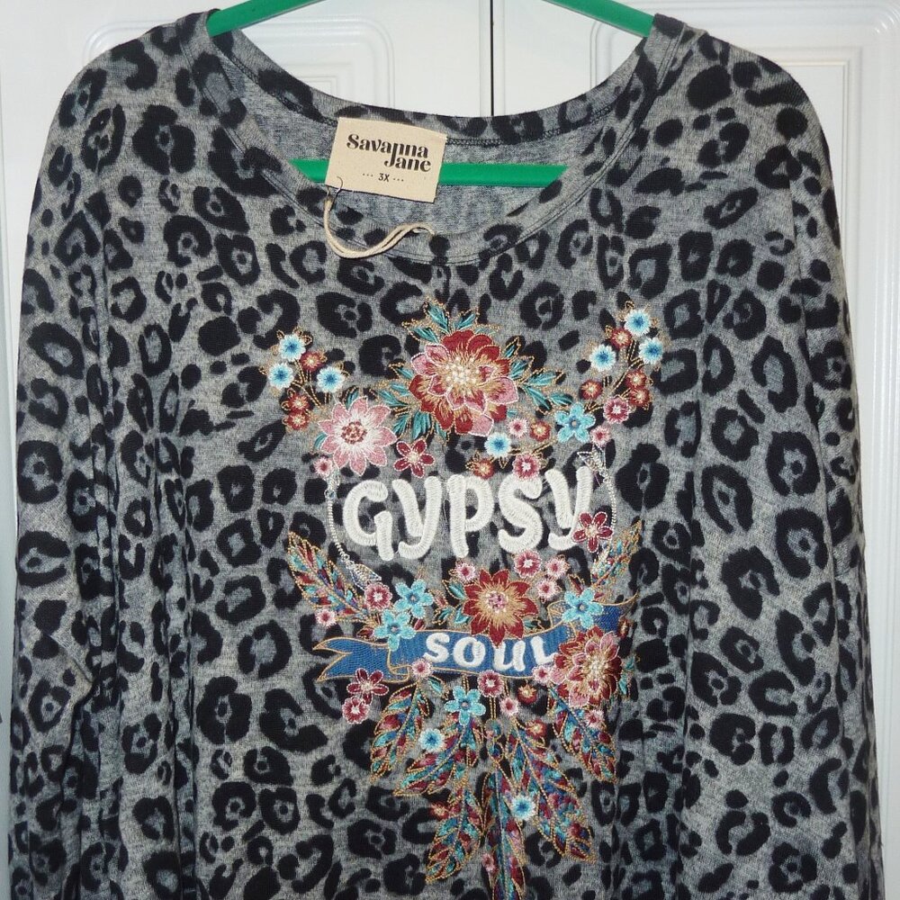 NWT Savanna Jane Gypsy Soul Embroidered Long Sleeved Shirt Super Soft! 3X